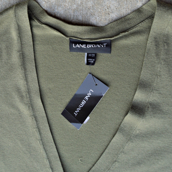 Lane Bryant ruffle-sleeve cardigan in olive green - Picture 5 of 6